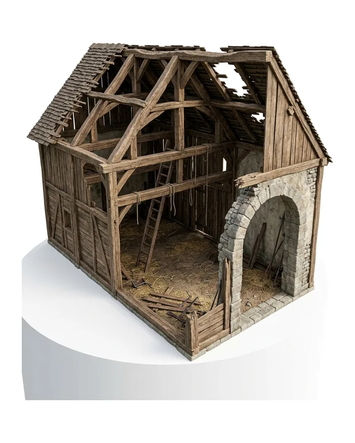 The picture the timber barn was generated from, with its stone archway