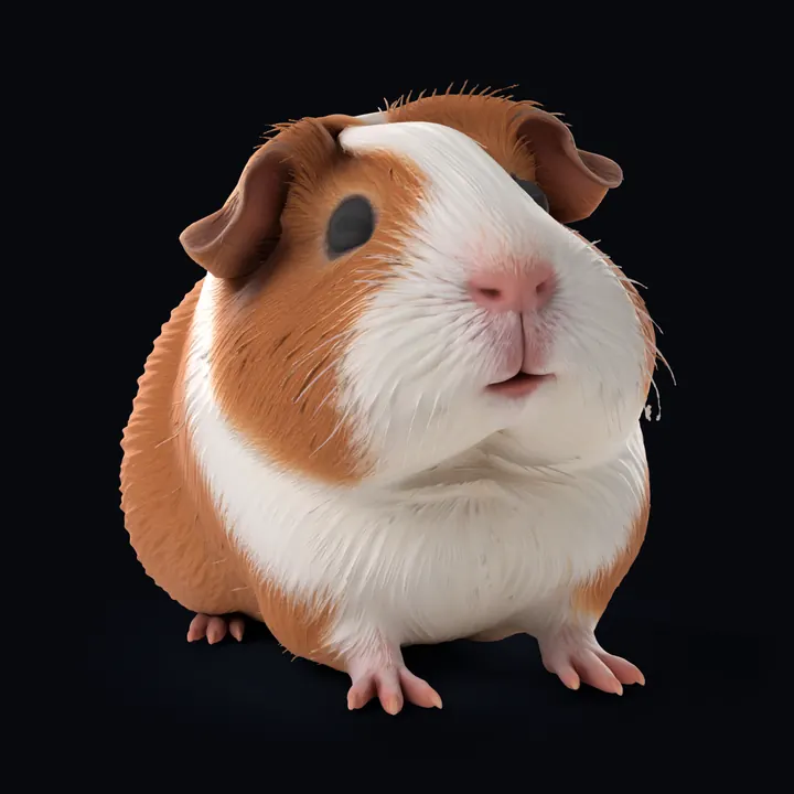 The ginger and white guinea pig figurine from the side its picture shows, facing forward, generated in Printara with a colour texture