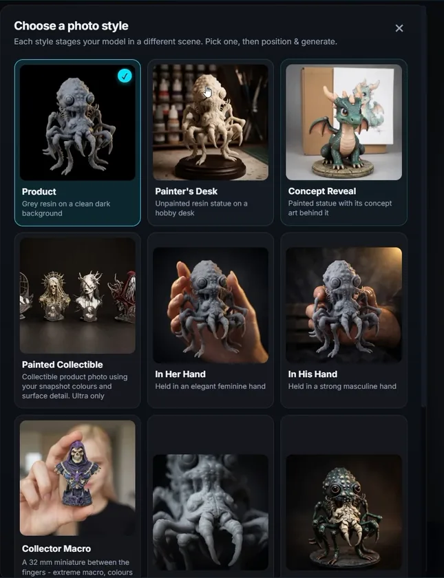 The AI Photo style picker in Printara Studio