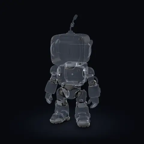 Slot 3 of the robot's 3MF solid, the other slots as clear glass: hips, joints and soles