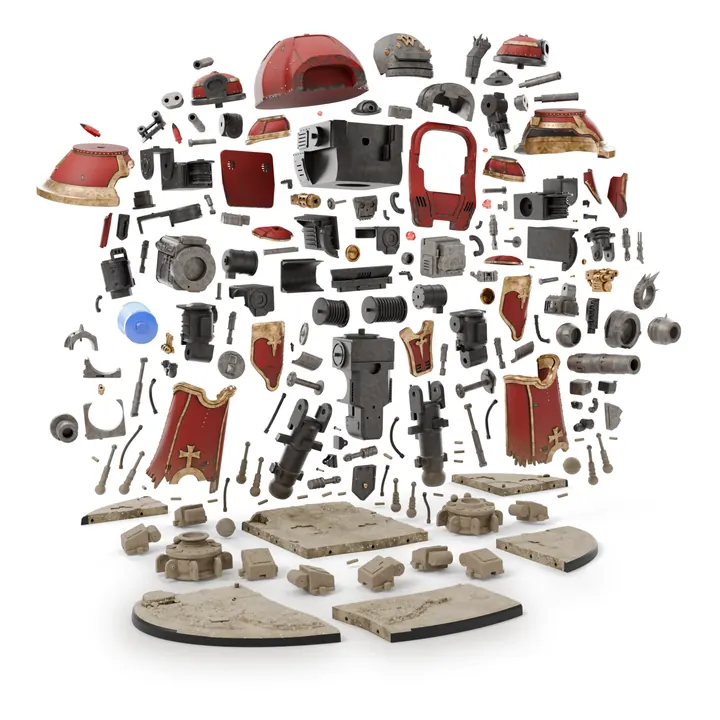 Our Titan split into its 193 printable parts, render
